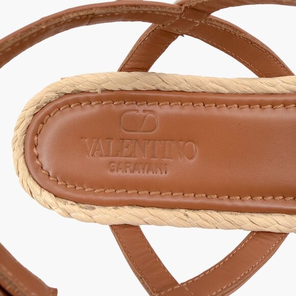 Valentino Garavani Rockstud Braided Espadrille Wedge Sandals Brown Size 38 US 8 - Picture 13 of 14